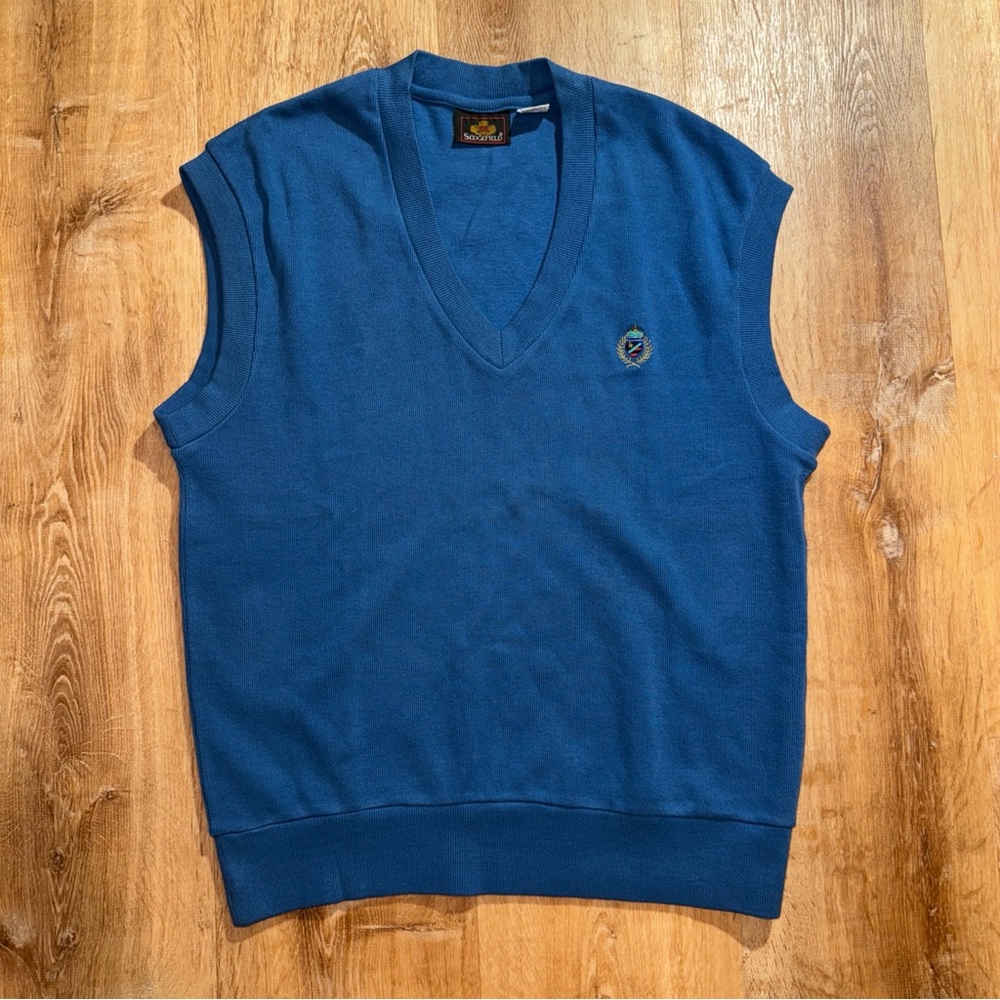 Vtg Sedgefield Mens Sweater-Vest Sz M Blue Preppy College Golf Sweater V-Neck